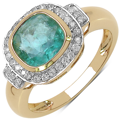 Emerald-1.84 Carat Genuine Emerald & White Diamond 10K Yellow Gold Ring
