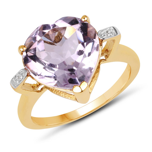 Amethyst-14K Yellow Gold Plated 5.26 Carat Genuine Pink Amethyst and White Topaz .925 Sterling Silver Ring