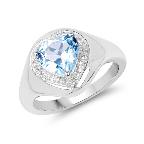 Rings-2.13 Carat Genuine Blue Topaz and White Topaz .925 Sterling Silver Ring