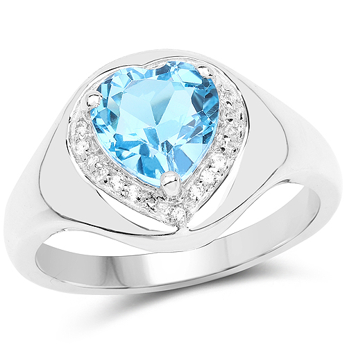 Rings-2.23 Carat Genuine Swiss Blue Topaz and White Topaz .925 Sterling Silver Ring