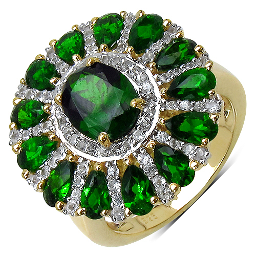Rings-4.91 Carat Genuine Chrome Diopside and White Topaz .925 Sterling Silver Ring