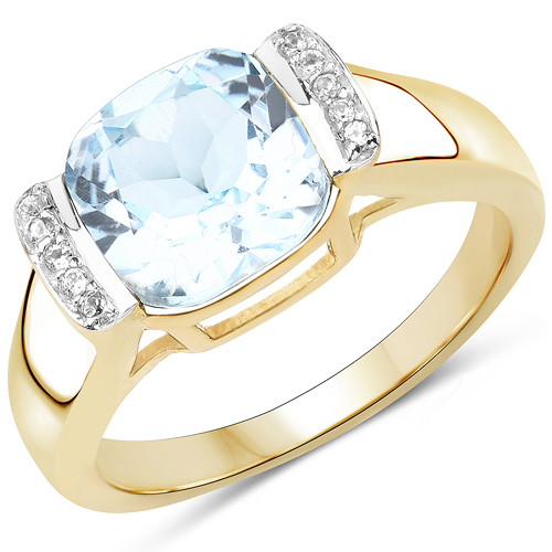 14K Yellow Gold Plated 3.62 Carat Genuine Blue Topaz & White Topaz .925 Sterling Silver Ring