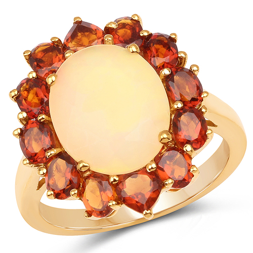 Opal-14K Yellow Gold Plated 4.60 Carat Genuine Ethiopian Opal & Madeira Citrine .925 Sterling Silver Ring