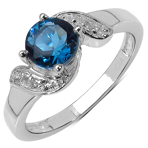 Rings-1.22 Carat Genuine Blue Topaz & White Topaz .925 Sterling Silver Ring