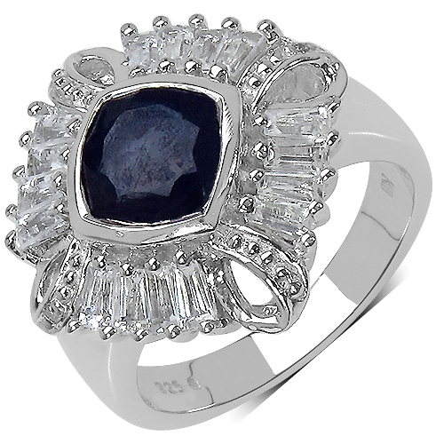 Sapphire-2.69 Carat Genuine Multi-Gems and 0.01 ct.t.w Genuine Diamond Accents Sterling Silver Ring