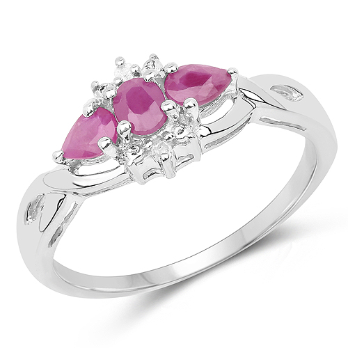 Ruby-0.64 Carat Genuine Ruby and White Diamond .925 Sterling Silver Ring