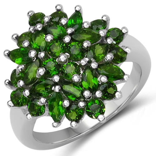 Rings-2.08 Carat Genuine Chrome Diopside .925 Sterling Silver Ring