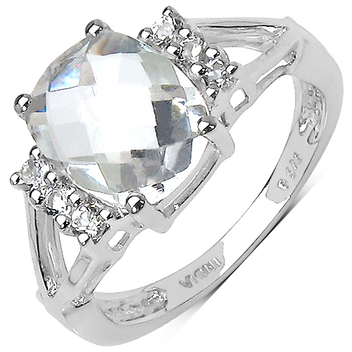 Rings-2.54 Carat Genuine Crystal Quartz & White Topaz .925 Sterling Silver Ring