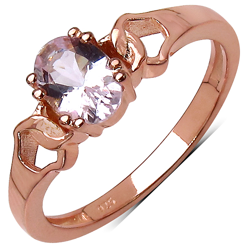 Rings-14K Rose Gold Plated 0.85 Carat Genuine Morganite .925 Sterling Silver Ring