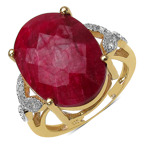 Ruby-14K Yellow Gold Plated 12.24 Carat Genuine Ruby & White Topaz .925 Sterling Silver Ring