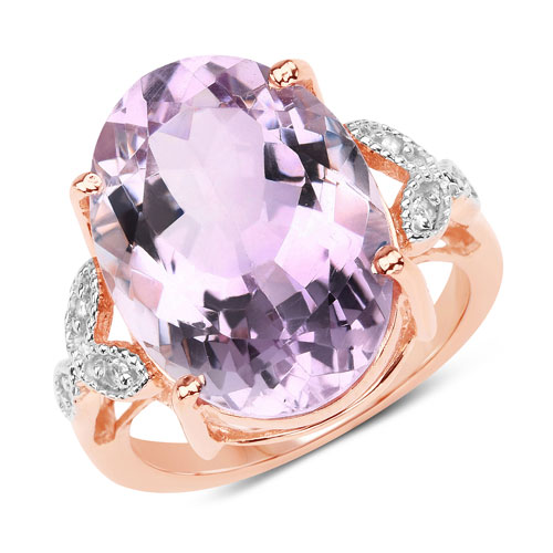 18K Rose Gold Plated 10.50 Carat Genuine Pink Amethyst and White Topaz .925 Sterling Silver Ring