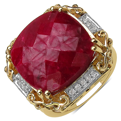 Ruby-14K Yellow Gold Plated 17.43 Carat Genuine Ruby & White Topaz .925 Sterling Silver Ring