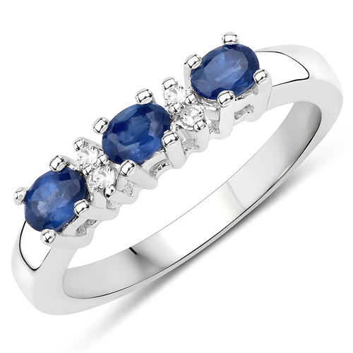 Sapphire-0.66 Carat Genuine Blue Sapphire and White Topaz .925 Sterling Silver Ring