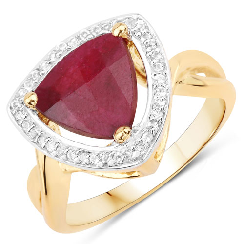 Ruby-3.25 Carat Dyed Ruby and White Topaz .925 Sterling Silver Ring