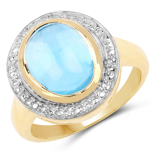 Rings-14K Yellow Gold Plated 6.70 Carat Genuine Blue Topaz .925 Sterling Silver Ring