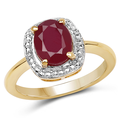 Ruby-14K Yellow Gold Plated 2.30 Carat Glass Filled Ruby .925 Sterling Silver Ring