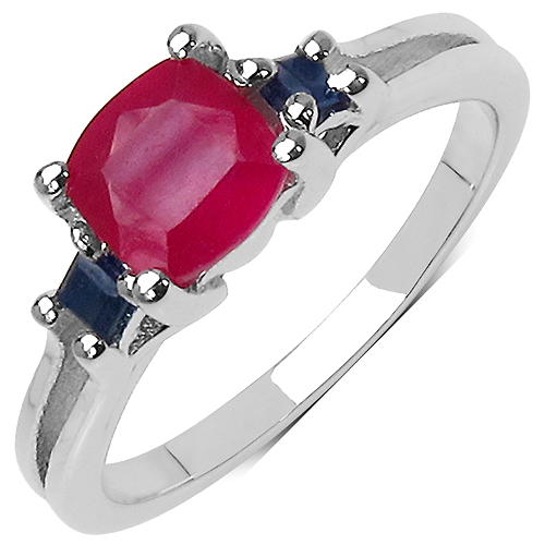 Ruby-1.77 Carat Genuine Ruby & Sapphire .925 Sterling Silver Ring