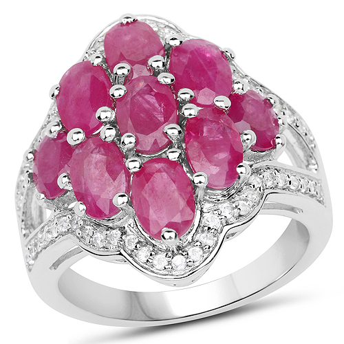 Ruby-4.72 Carat Genuine Ruby and White Zircon .925 Sterling Silver Ring