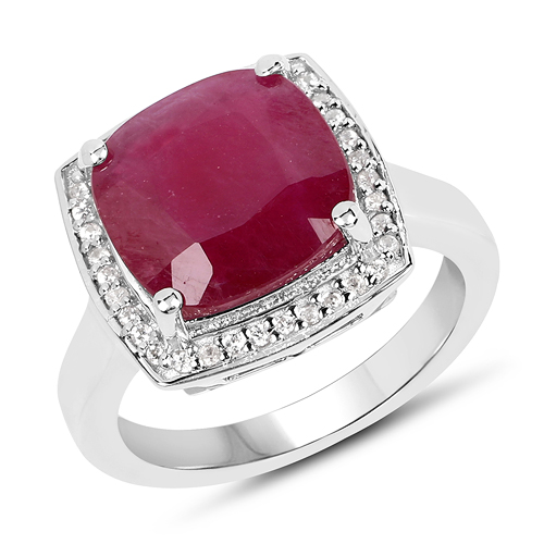 Ruby-5.97 Carat Glass Filled Ruby And White Zircon .925 Sterling Silver Ring