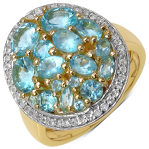 14K Yellow Gold Plated 2.45 Carat Genuine Apatite & White Topaz .925 Sterling Silver Ring
