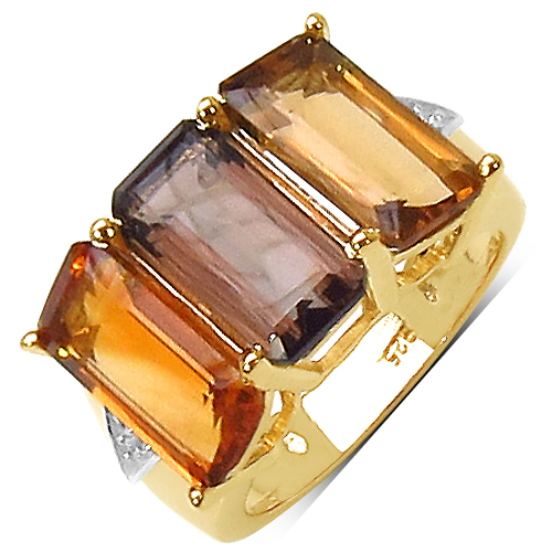 Rings-14K Yellow Gold Plated 8.17 Carat Genuine Smoky Quartz .925 Sterling Silver Ring