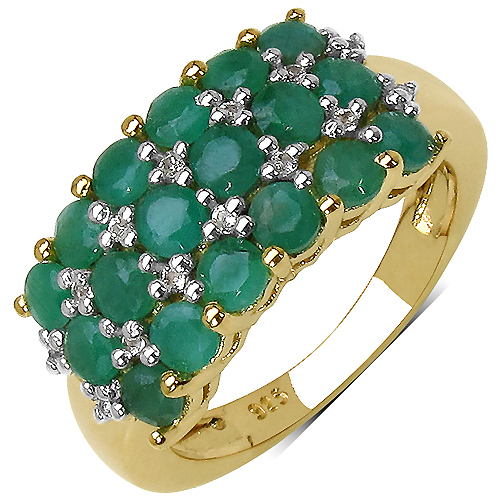 Emerald-14K Yellow Gold Plated 1.87 Carat Genuine Emerald & White Topaz .925 Sterling Silver Ring