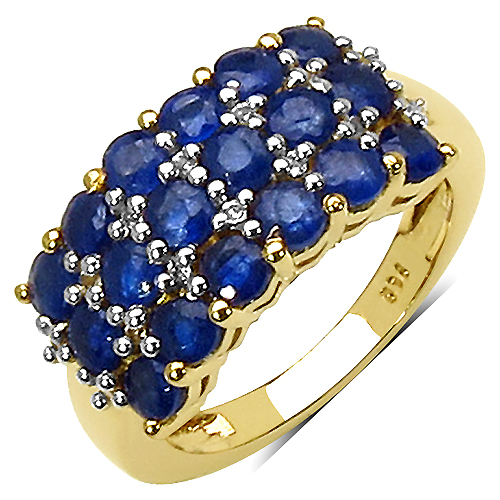 Sapphire-14K Yellow Gold Plated 2.26 Carat Genuine Sapphire & White Topaz .925 Sterling Silver Ring