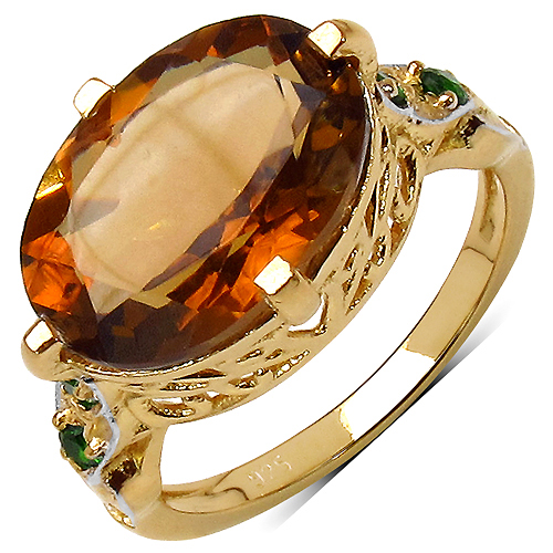 Citrine-14K Yellow Gold Plated 5.70 Carat Genuine Citrine .925 Sterling Silver Ring