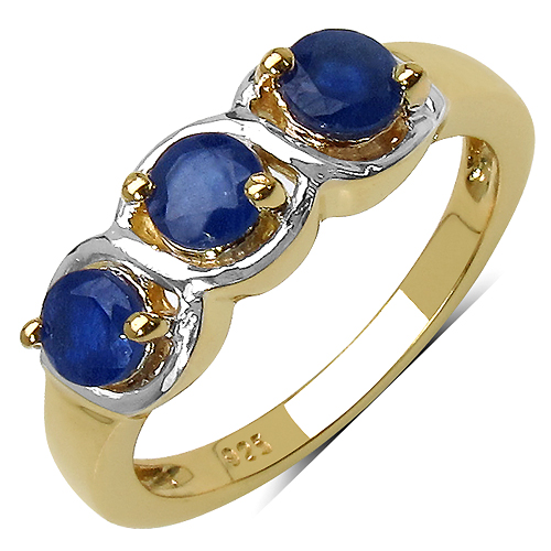 Sapphire-14K Yellow Gold Plated 1.05 Carat Genuine Sapphire .925 Sterling Silver Ring