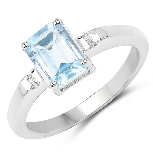 Rings-1.64 Carat Genuine Blue Topaz and White Topaz .925 Sterling Silver Ring