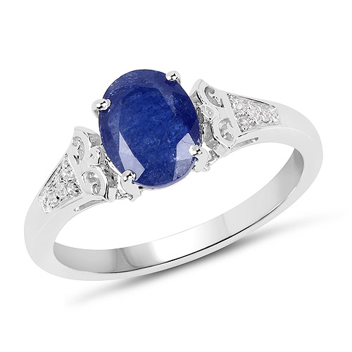 Sapphire-2.39 Carat Glass Filled Sapphire and White Topaz .925 Sterling Silver Ring