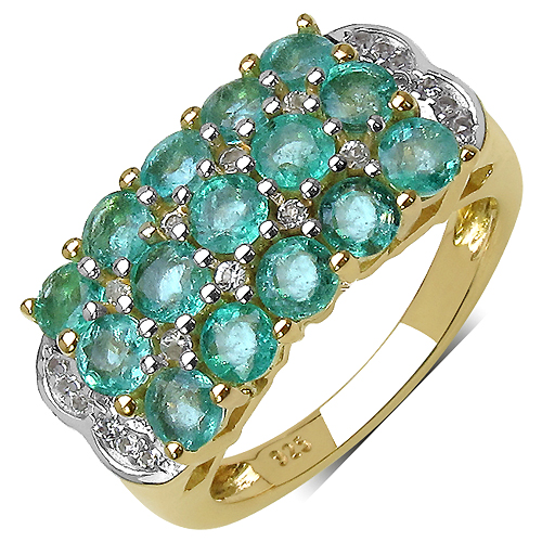 Emerald-14K Yellow Gold Plated 2.44 Carat Genuine Emerald & White Topaz .925 Sterling Silver Ring