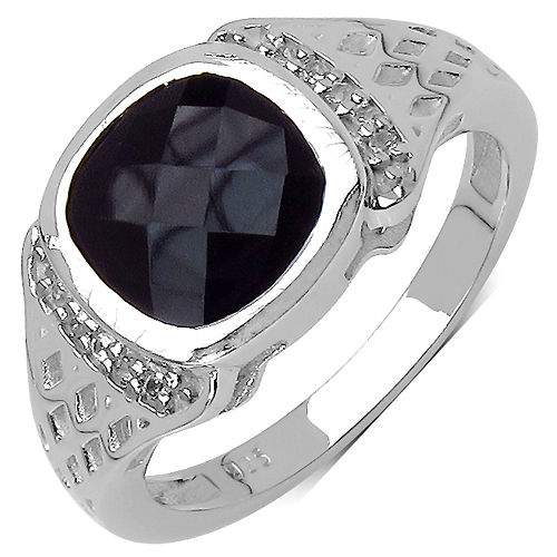 Rings-3.15 Carat Genuine Black Spinel & White Topaz .925 Sterling Silver Ring