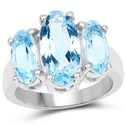 Rings-7.77 Carat Genuine Blue Topaz .925 Sterling Silver Ring