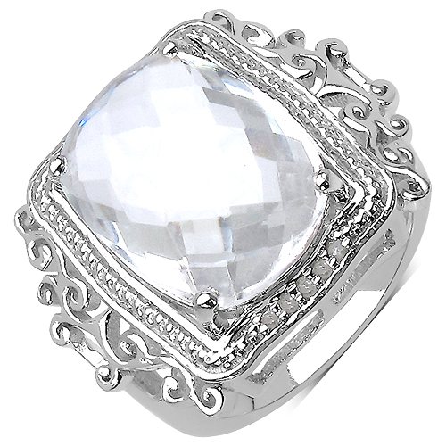 8.22 Carat Genuine Crystal Quartz .925 Sterling Silver Ring