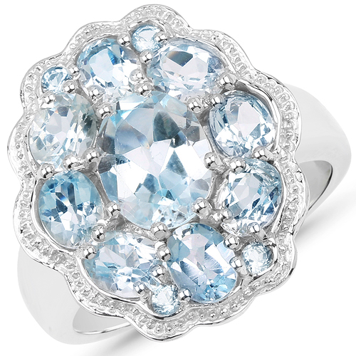 Rings-6.64 Carat Genuine Blue Topaz .925 Sterling Silver Ring
