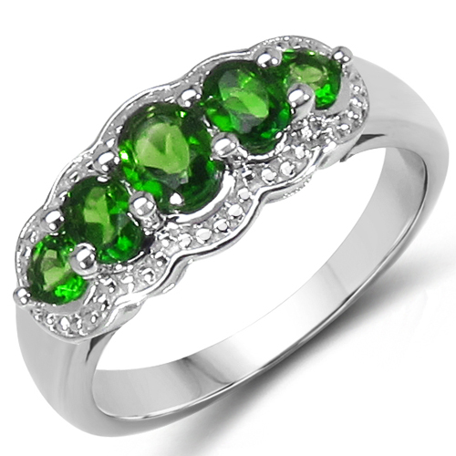 0.98 Carat Genuine Chrome Diopside .925 Sterling Silver Ring