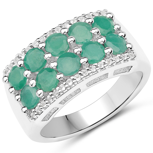 Emerald-1.85 Carat Genuine Emerald and White Topaz .925 Sterling Silver Ring