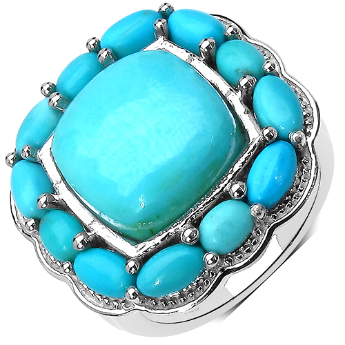 Rings-8.76 Carat Genuine Turquoise .925 Sterling Silver Ring