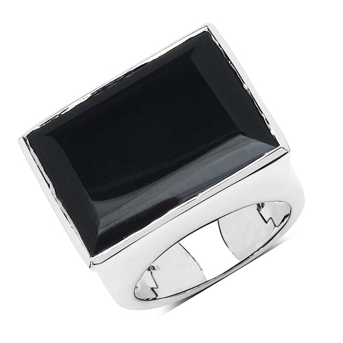 Rings-9.86 Carat Genuine Black Onyx .925 Sterling Silver Ring