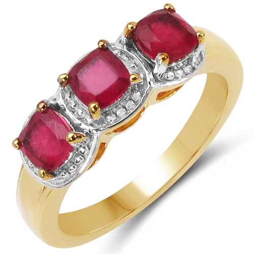 Ruby-14K Yellow Gold Plated 1.98 Carat Genuine Ruby .925 Sterling Silver Ring