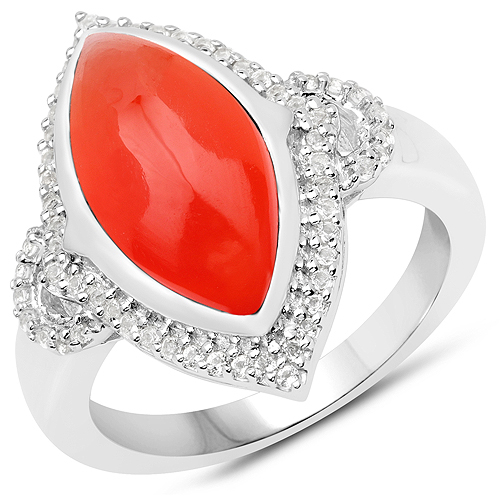 Rings-5.50 Carat Genuine Carnelian and White Topaz .925 Sterling Silver Ring