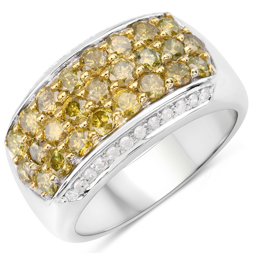 Diamond-1.91 Carat Genuine Yellow Diamond and White Diamond .925 Sterling Silver Ring