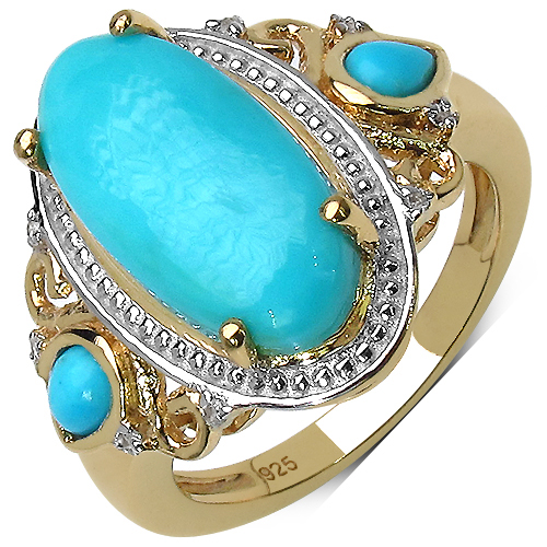 Rings-4.34 Carat Genuine Turquoise and White Topaz .925 Sterling Silver Ring