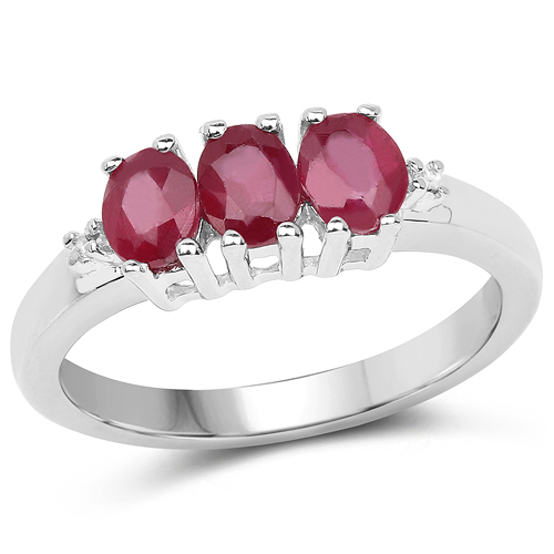 Ruby-1.15 Carat Genuine Glass Filled Ruby & White Diamond .925 Sterling Silver Ring
