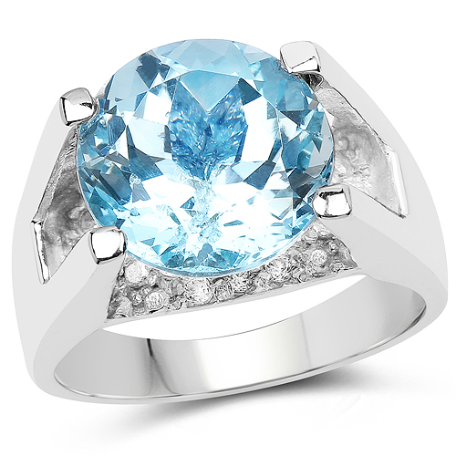 Rings-7.21 Carat Genuine Blue Topaz and White Cubic Zirconia .925 Sterling Silver Ring