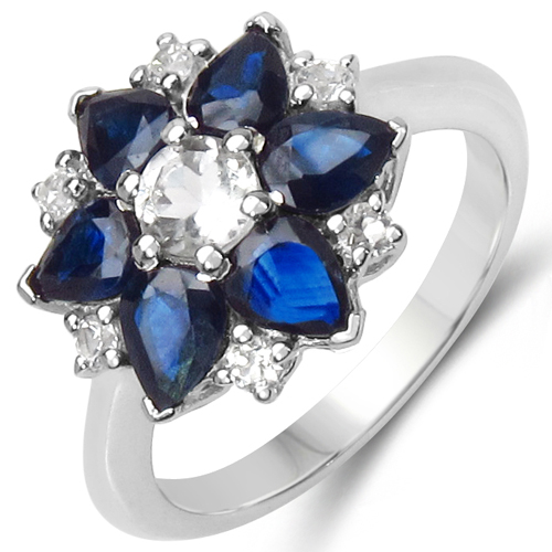 Sapphire-2.88 Carat Genuine Blue Sapphire & White Topaz .925 Sterling Silver Ring