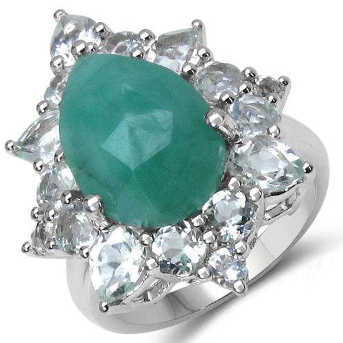 Emerald-8.43 Carat Genuine Emerald & White Topaz .925 Sterling Silver Ring