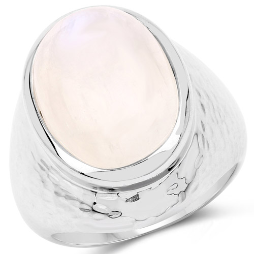 Rings-8.45 Carat Genuine White Rainbow Moonstone .925 Sterling Silver Ring