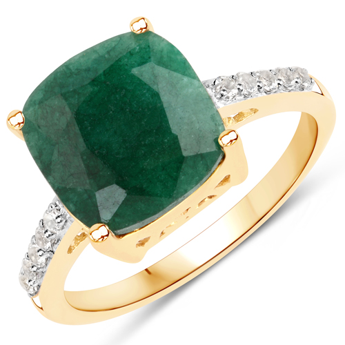 Emerald-4.52 Carat Dyed Emerald and White Topaz .925 Sterling Silver Ring